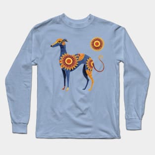 Greyhound dog with boho sunflower pattern Long Sleeve T-Shirt